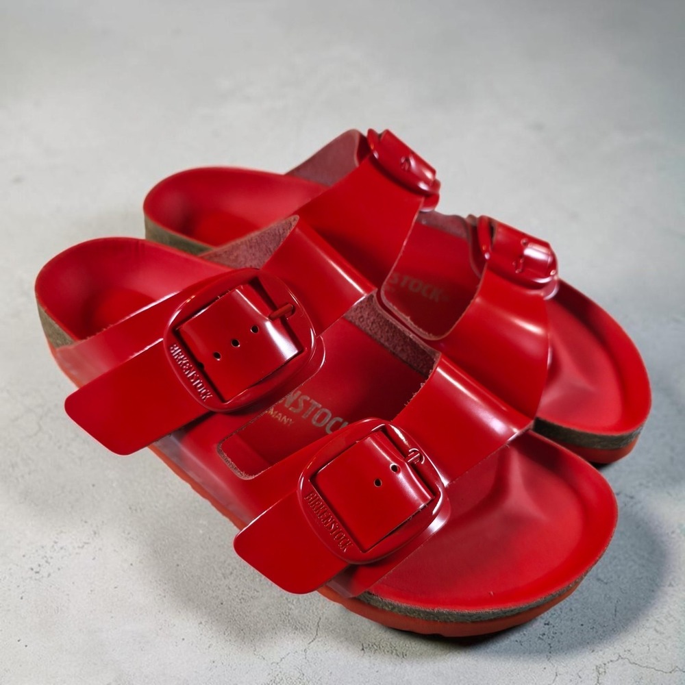 Birkenstock Arizona Big Buckle Gloss Red " Tomato " Patent Leather Womens 8 NEW